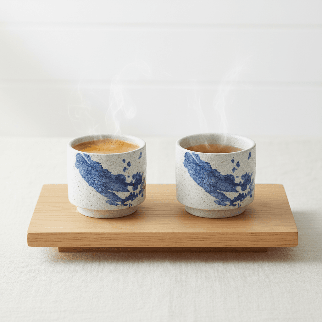 Kaze Speckled Stone Set (Set van 4) - Wit/Blauw Splash