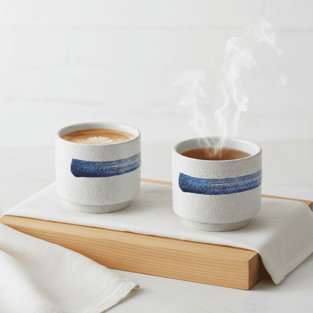 Kaze Speckled Stone Set (Set van 4) - Wit/Blauw Stripe